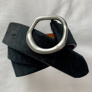 Something Navy Molten Buckle Calf Hair Belt, M